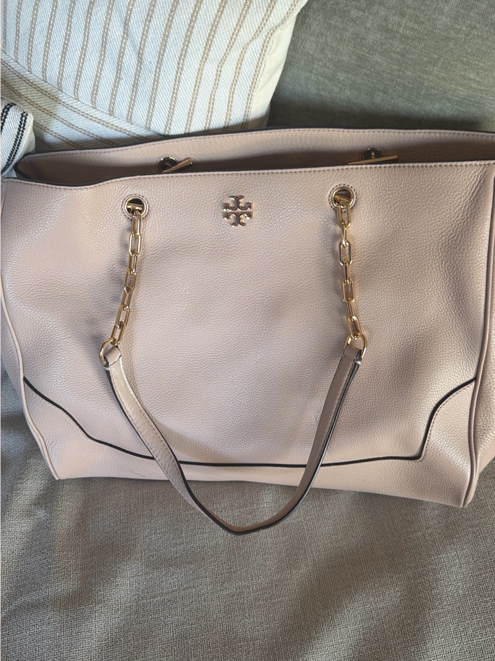 Tory Burch Blush Pink Pebbled Leather Chain-Handle Tote